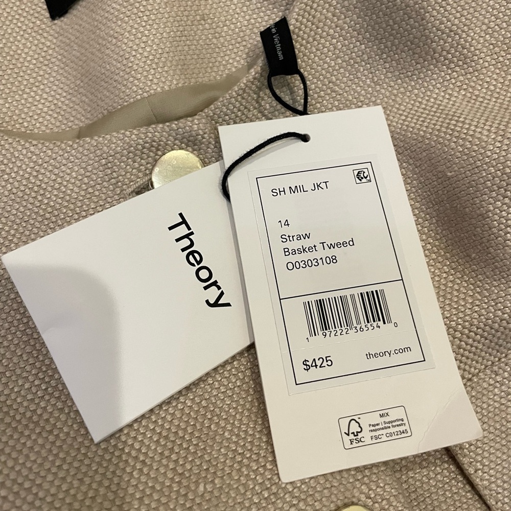 Theory Military Jacket in Basket Weave Linen Size 14 NWT - Picture 10 of 13